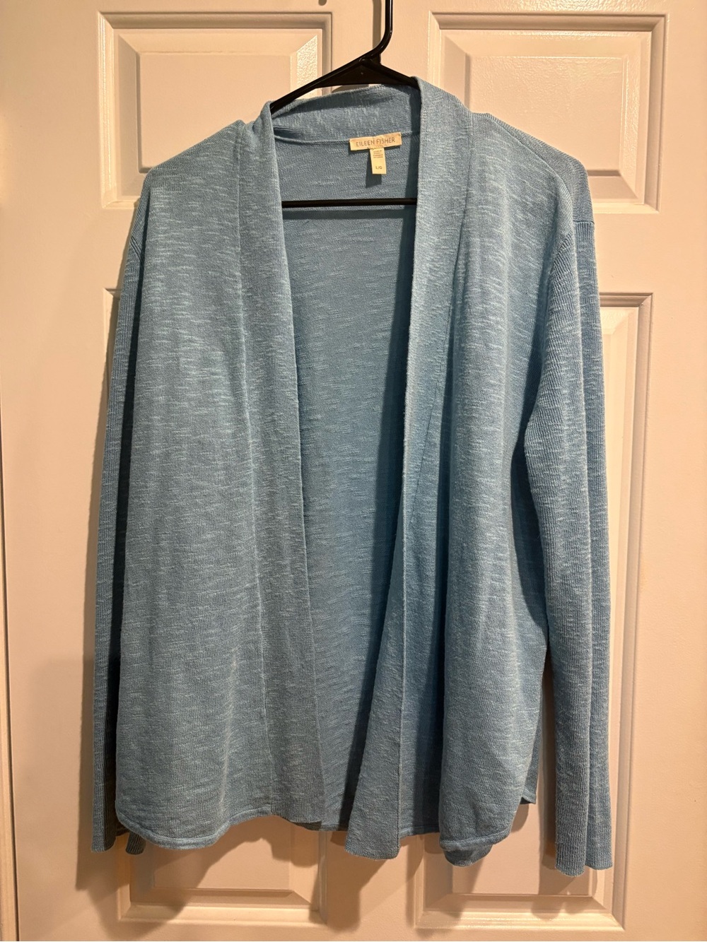 Eileen Fisher linen cotton open knit cardigan jacket light blue sz L
